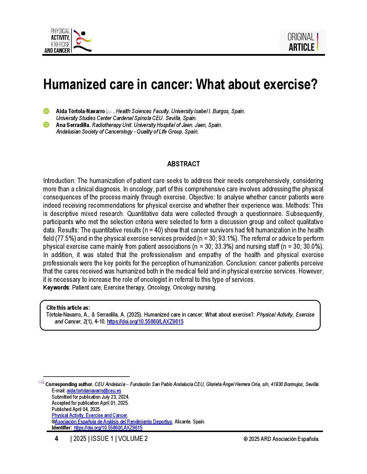 Humanized care in cancer: What about exercise?