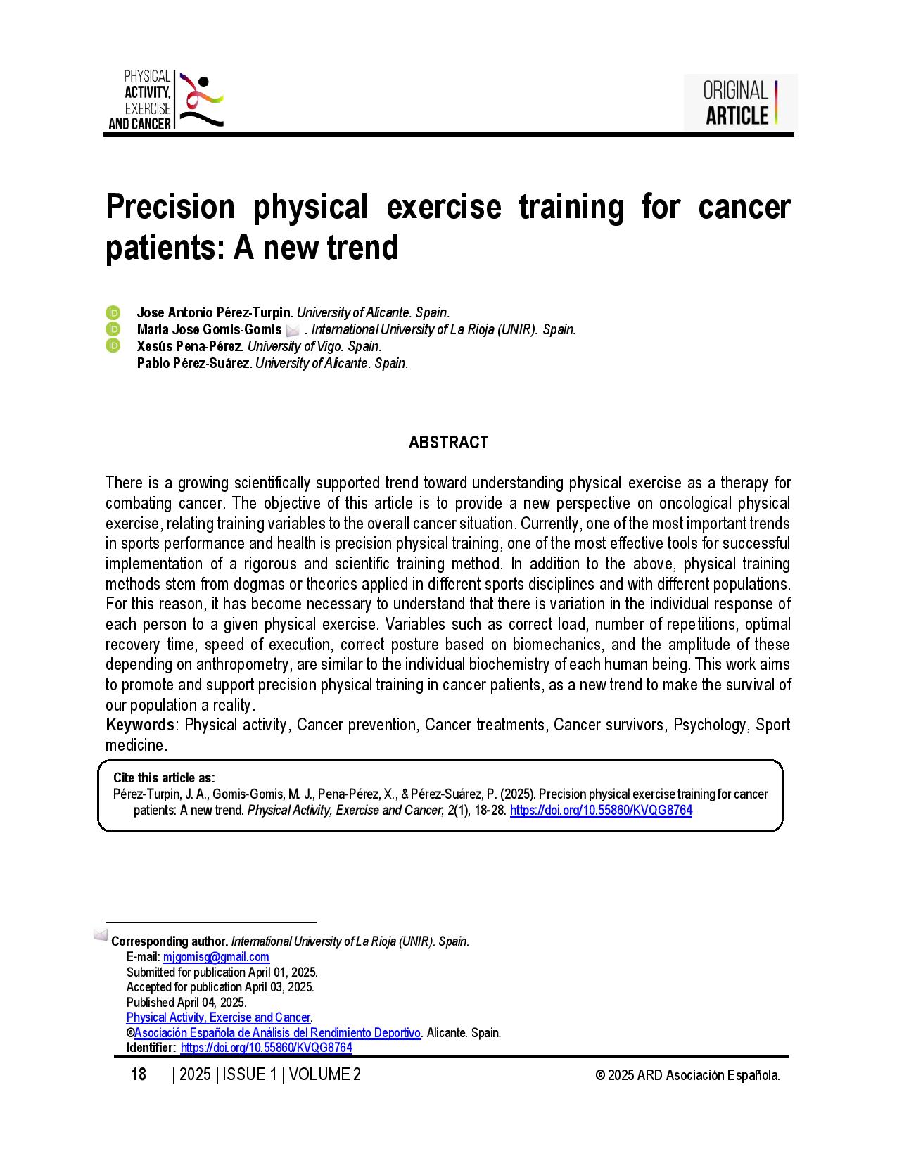 Precision physical exercise training for cancer patients: A new trend