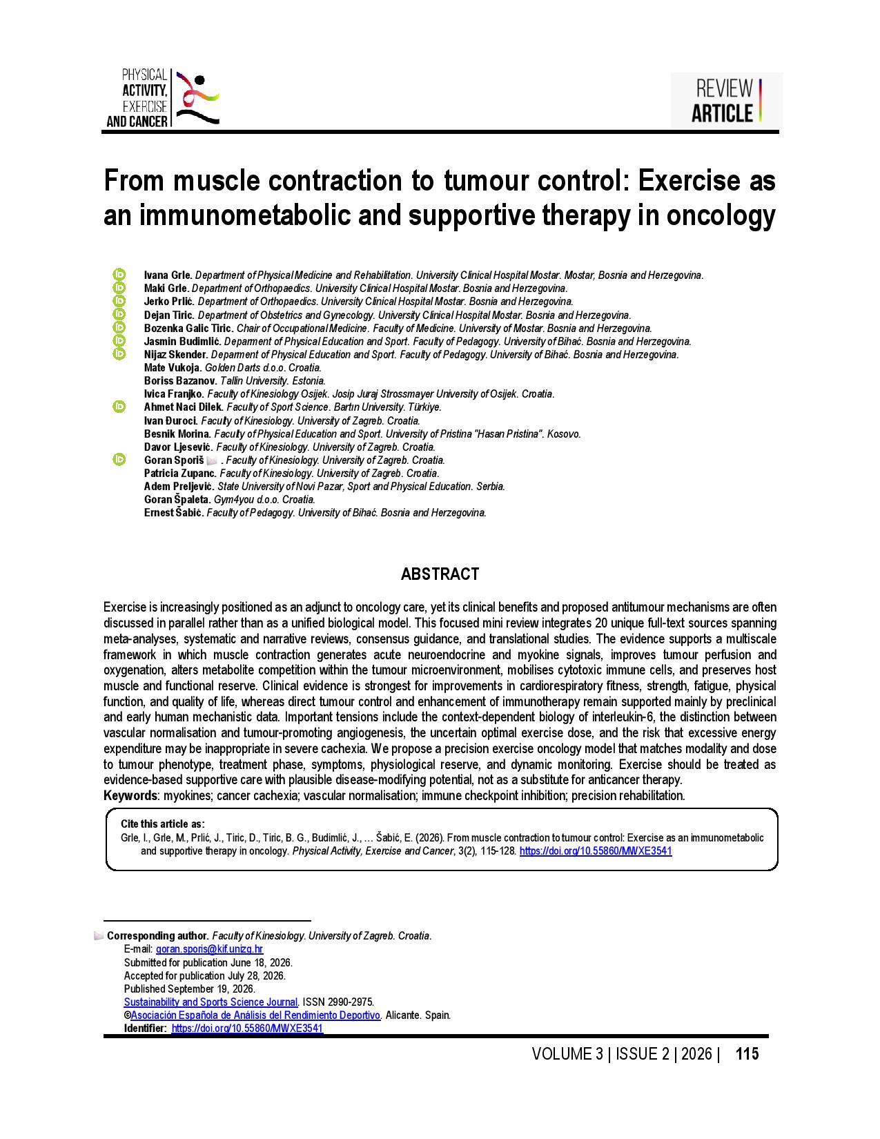 From muscle contraction to tumour control: Exercise as an immunometabolic and supportive therapy in oncology