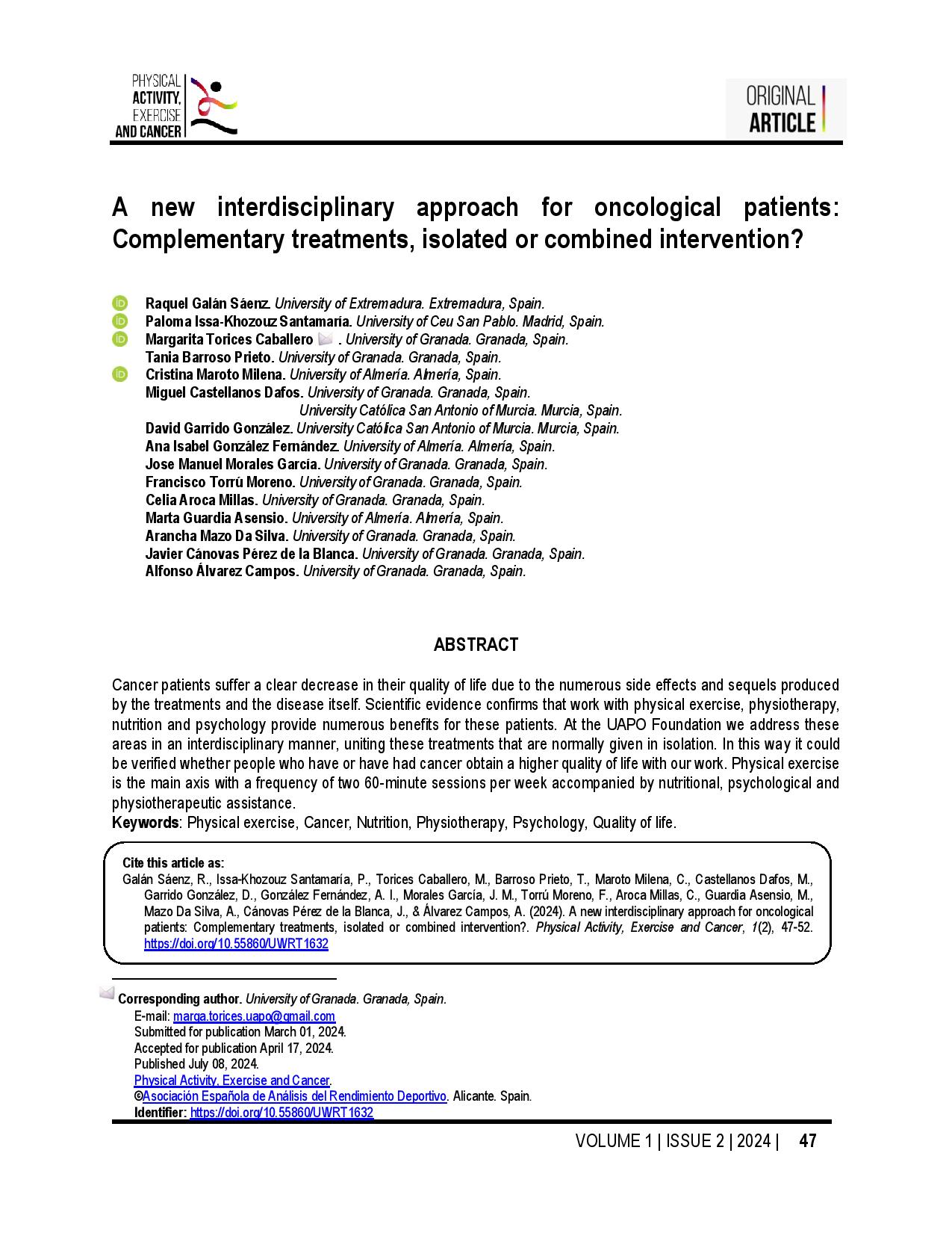 A new interdisciplinary approach for oncological patients: Complementary treatments, isolated or combined intervention?